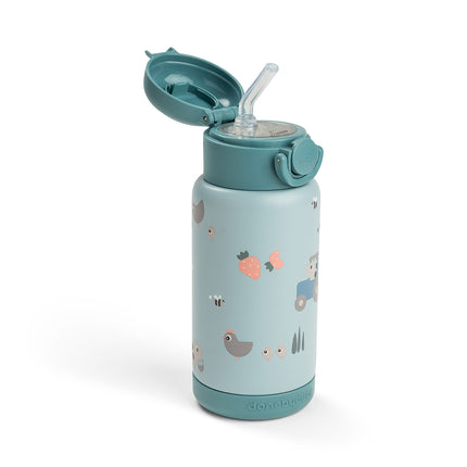<tc>Done by Deer</tc> Bouteille à paille Thermos Tiny Farm Blue 340 ml