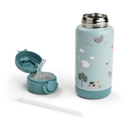<tc>Done by Deer</tc> Bouteille à paille Thermos Tiny Farm Blue 340 ml