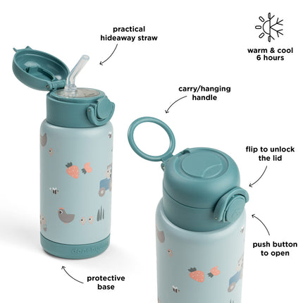 <tc>Done by Deer</tc> Bouteille à paille Thermos Tiny Farm Blue 340 ml