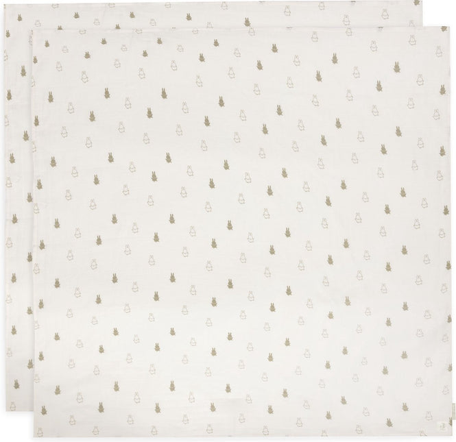 Chiffon hydrophile grand 115x115cm Happy Miffy - Vert olive - 2 pièces