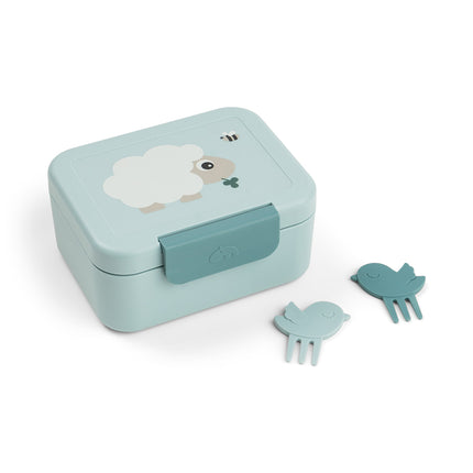 <tc>Done by Deer</tc> Boîte à lunch avec pics à collation Tiny Farm Blue