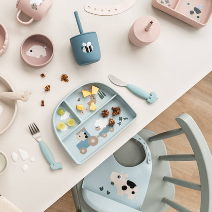 Gobelet en silicone avec paille, paquet de 2 Tiny farm Blue