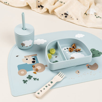 Gobelet en silicone avec paille, paquet de 2 Tiny farm Blue