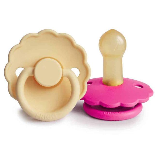 <tc>Frigg</tc> <tc>Sucette</tc> Taille 2 Paquet de 2 latex jonquille pâle/fuchsia