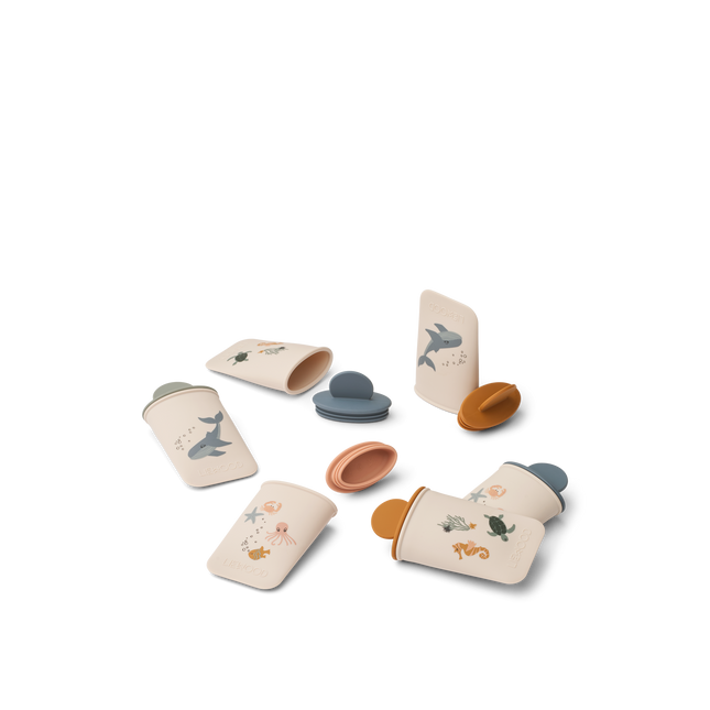 Mini sucettes glacées imprimées Malik, 6 pièces Créature de la mer/Sable