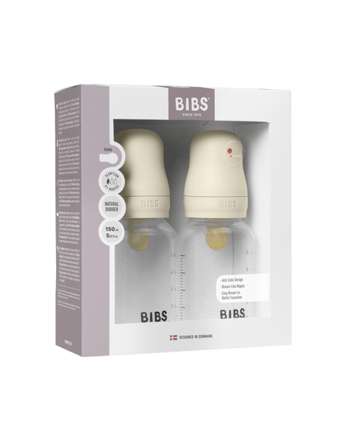 BIBS Baby Bottle Round Latex 2 pack 150 ml Slow Flow Ivory - BIBS - Babywinkel - 5713795265404