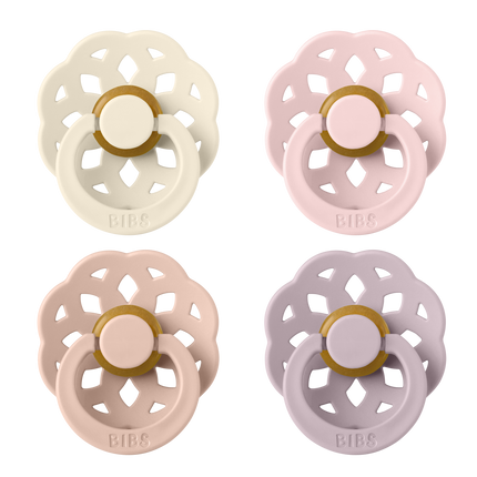 <tc>BIBS</tc> <tc>tétine</tc> Taille 1 Bohème Ivoire/Blush/Blossom/Lilas foncé 4pcs.