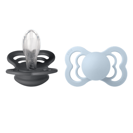 BIBS Speen Maat 1 Iron/Baby Blue Supreme Silicone 2st - BIBS - Babywinkel - 5713795199143