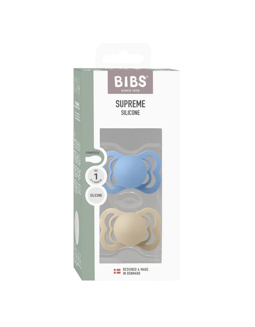 BIBS Spenen Maat 1 Supreme Siliconen Vanilla/Sky Blue 2st koop je bij Babywinkel