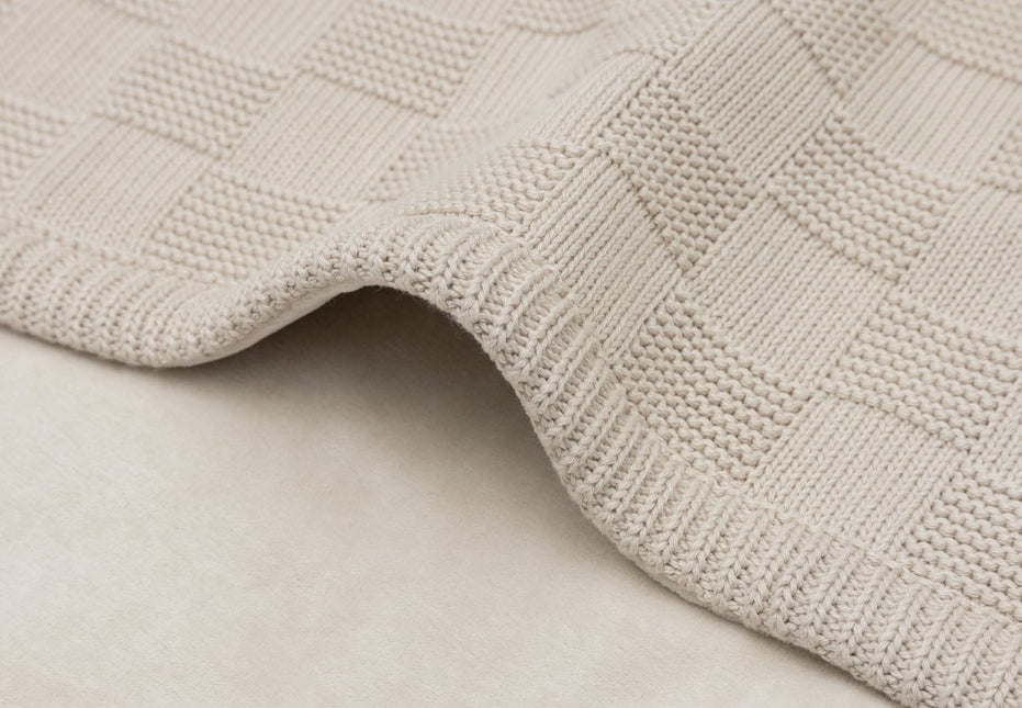 Deken Ledikant 100x150cm Box Knit - Warm Sand/Velvet - GOTS - Babywinkel - 8717329403901