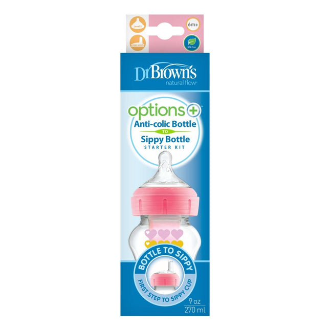 Dr. Brown's Options + Bottle to Sippystarterkit BH 270ml roze - Babywinkel - 072239317273