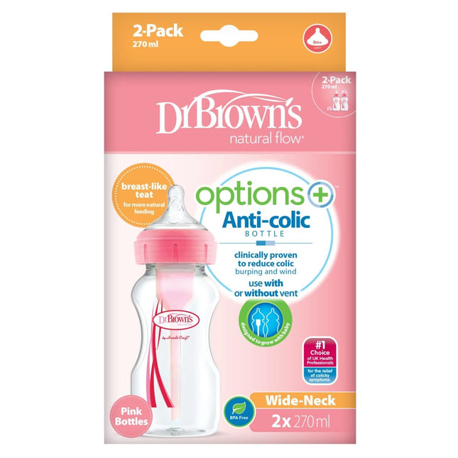 Dr. Brown's Options + Brede Halsfles 270ml duopack roze - Dr. Brown's - Babywinkel - 072239318003