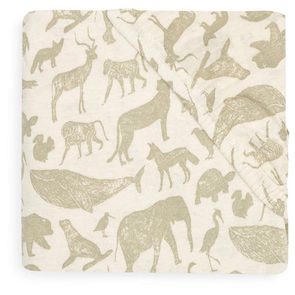 Hoeslaken Jersey 60x120cm Animals - Olive Green - Babywinkel - 8717329376427