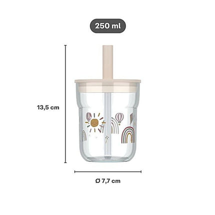 Kinderglas Mepal Mio 250 ml met rietje - Sunshine & Rainbow - Babywinkel - 8720294049487