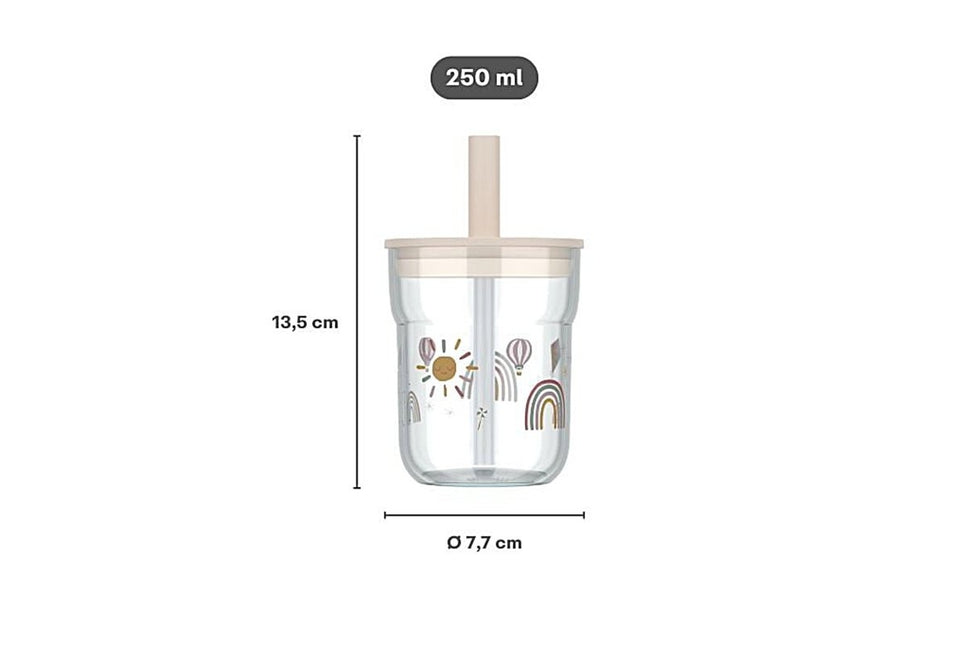 Kinderglas Mepal Mio 250 ml met rietje - Sunshine & Rainbow - Babywinkel - 8720294049487
