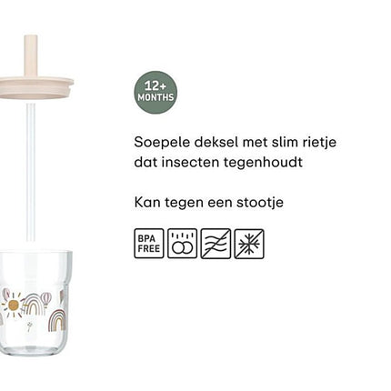 Kinderglas Mepal Mio 250 ml met rietje - Sunshine & Rainbow - Babywinkel - 8720294049487
