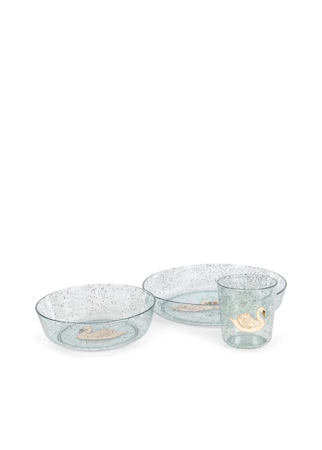 Konges Sløjd Serviesset Sparkly Swan Blue koop je bij Babywinkel