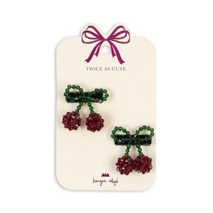 Konges Slojd 2 Pack Cherry Hair Clip Red/Glitter - Babywinkel - 5715681044711