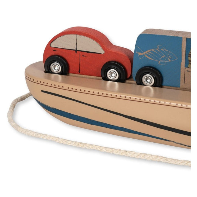 Konges Slojd Houten Speelgoed Boot met Auto'S en Kat - Konges Slojd - Babywinkel - 5715404343510