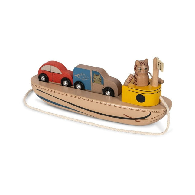 Konges Slojd Houten Speelgoed Boot met Auto'S en Kat - Konges Slojd - Babywinkel - 5715404343510