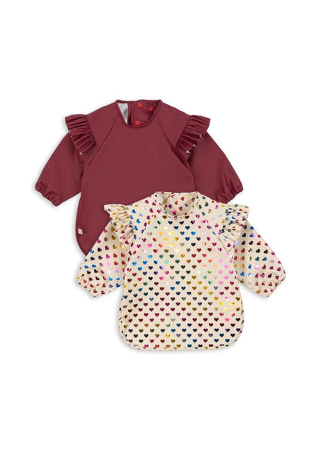Konges Slojd Slabbetje Met Mouwen Coeur Glitter/ Sangria 2St - Babywinkel - 5715681099063