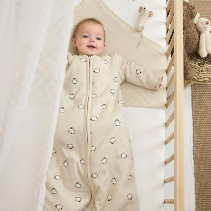 Meyco Baby Penguin Baby Slaapzak Met Afritsbare Mouwen Soft Sand - Meyco - Babywinkel - 4054703823639
