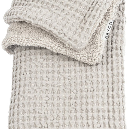 Meyco Baby Wafel Teddy Ledikant Deken Greige 100x150cm - Meyco - Babywinkel - 4054703218022