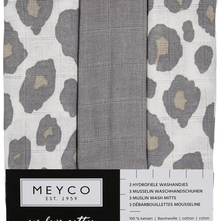 Meyco Washandje 3St Panter Neutral/Uni Grijs/Panter Neutral - Meyco - Babywinkel - 4054703458213