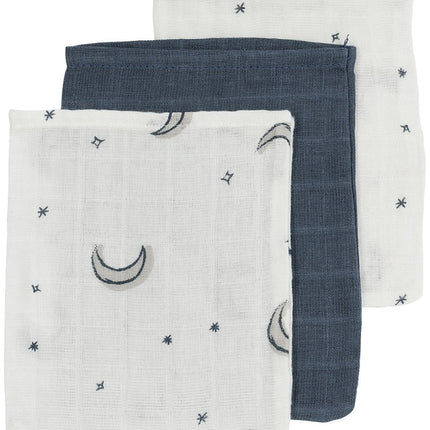 Meyco Washandje Moon 3 - Pack Hydrofiel Indigo 20X17cm - Meyco - Babywinkel - 4054703133035