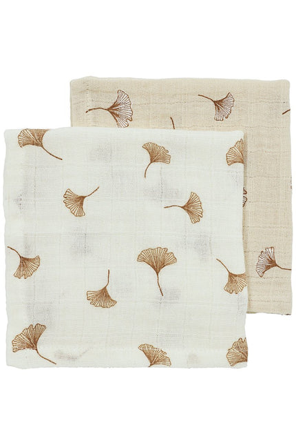Monddoekjes 2 - pack pre - washed hydrofiel Ginkgo - offwhite/soft sand - 30x30cm - Babywinkel - 4054703529029