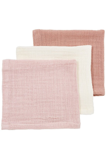 Monddoekjes 3 - pack pre - washed hydrofiel Uni - soft rose/rose/natural - 30x30cm - Babywinkel - 4054703509236