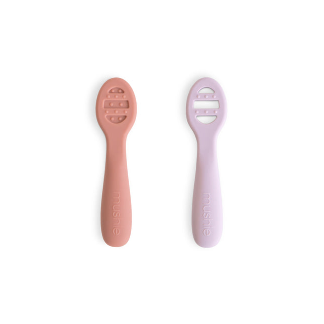 <tc>Mushie</tc> Cuillère pour bébé Rose/ Lilas doux 2pcs