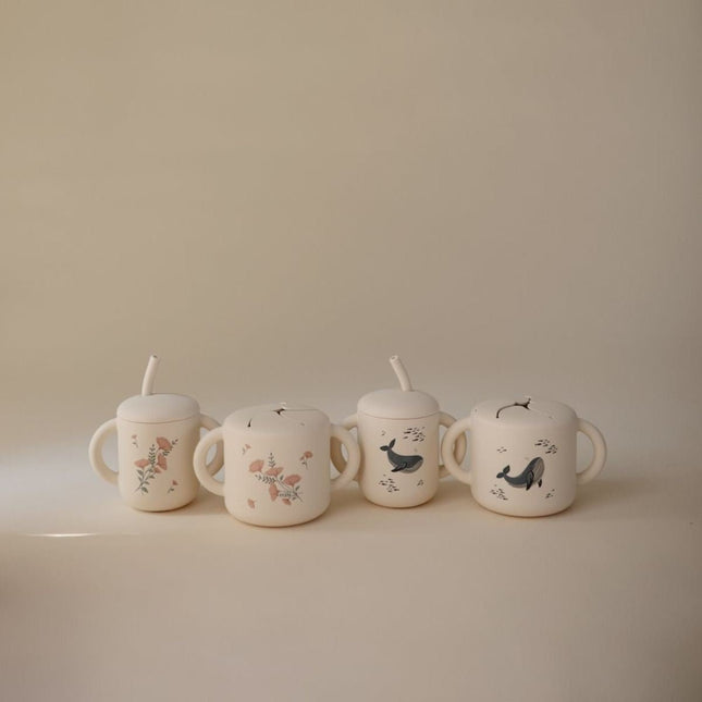 MUSHIE - TRAINING CUP + STRAW - Pink Flowers (NEW) - Babywinkel - 840355801484