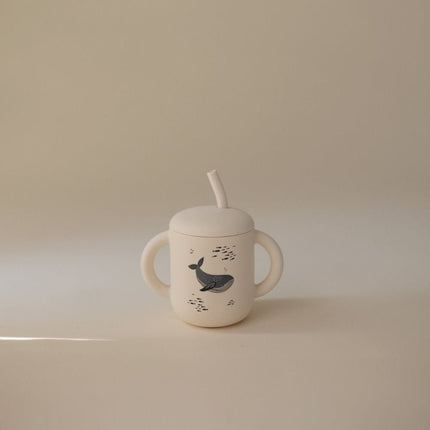 MUSHIE - TRAINING CUP + STRAW - Whales (NEW) - Babywinkel - 840355801491