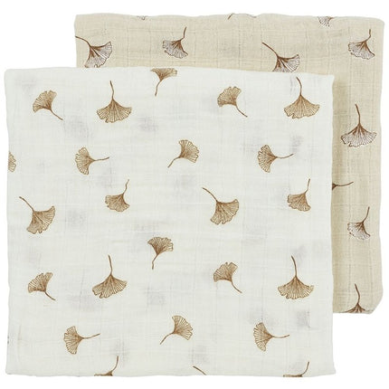 Pre - washed hydrofiele doeken 2 - pack Ginkgo - offwhite/soft sand - 70x70cm - Babywinkel - 4054703529043