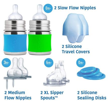 Pura Babyfles Staterset 150Ml Aqua/Groen 12 delig - Pura - Babywinkel - 858312007138
