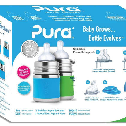 Pura Babyfles Staterset 150Ml Aqua/Groen 12 delig - Pura - Babywinkel - 858312007138