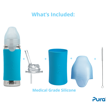Pura Rietjesfles Kiddo Free - Flow 325ml + Unicorn sleeve + borsteltje - Babywinkel - 850038571580