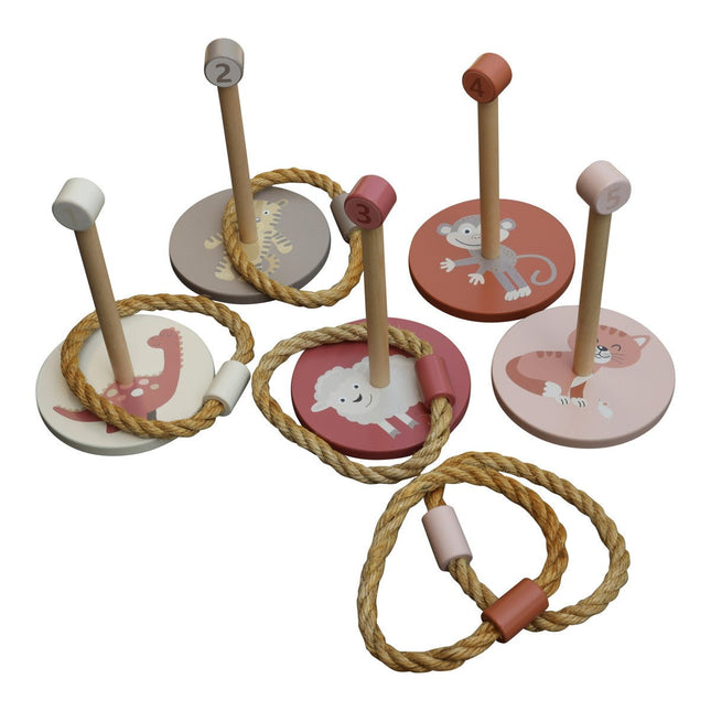 JeP Kids Houten Speelgoed Ring Gooien Taupe/Pink koop je bij Babywinkel