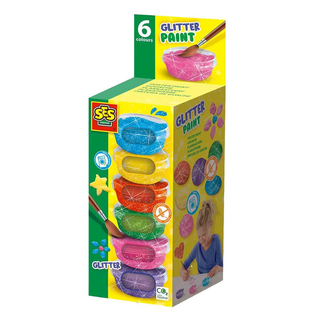Ses 00384 Plakkaatverf Glitter 6x45ml - Babywinkel - 8710341003845