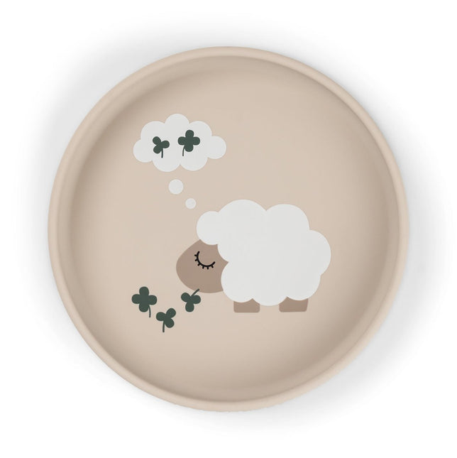 Siliconen bord met zuignap Tiny farm Sand koop je bij Babywinkel