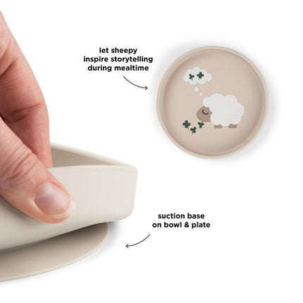 Siliconen bord met zuignap Tiny farm Sand koop je bij Babywinkel