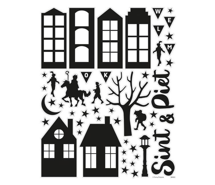 Sinterklaas Raamstickers Zwart 50 delig - Babywinkel - 8718819314493