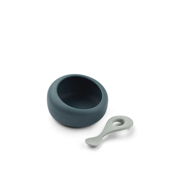 Sparia Bowl w Spoon Whale blue / Dove blue - Babywinkel - 5715493492526