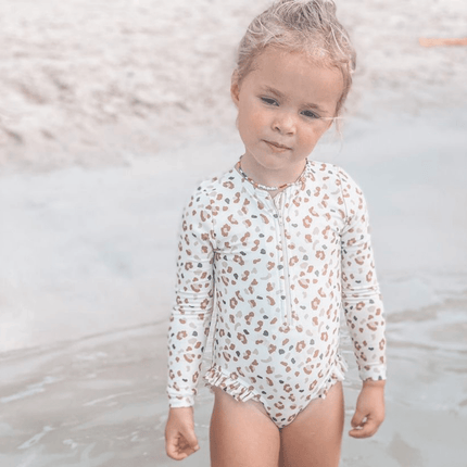 Swim Essentials Uv Zwempak Panterprint Off White Kahki Ruffle - Babywinkel - 7432233945965